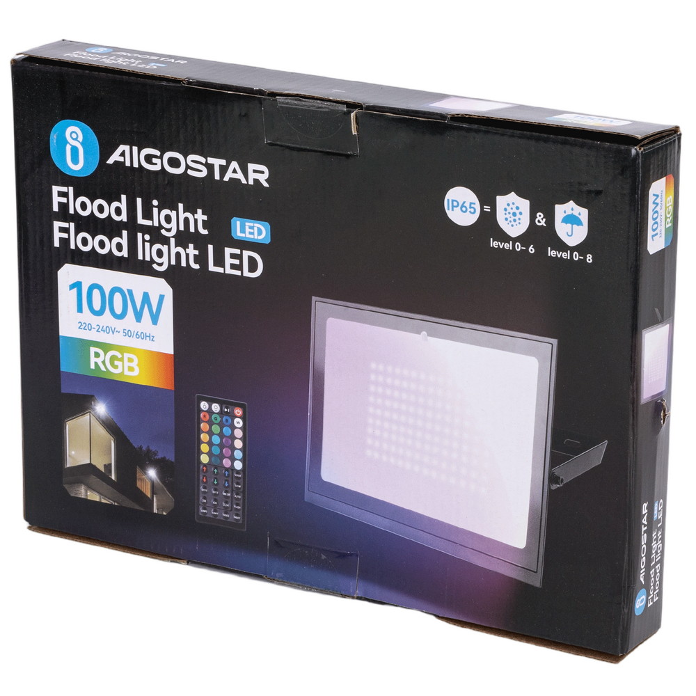 Faro proiettore Led Seven 100W Nero da esterno IP65 RGB luce regolabile e dimmerabile con telecomando Aigostar - Foto 3