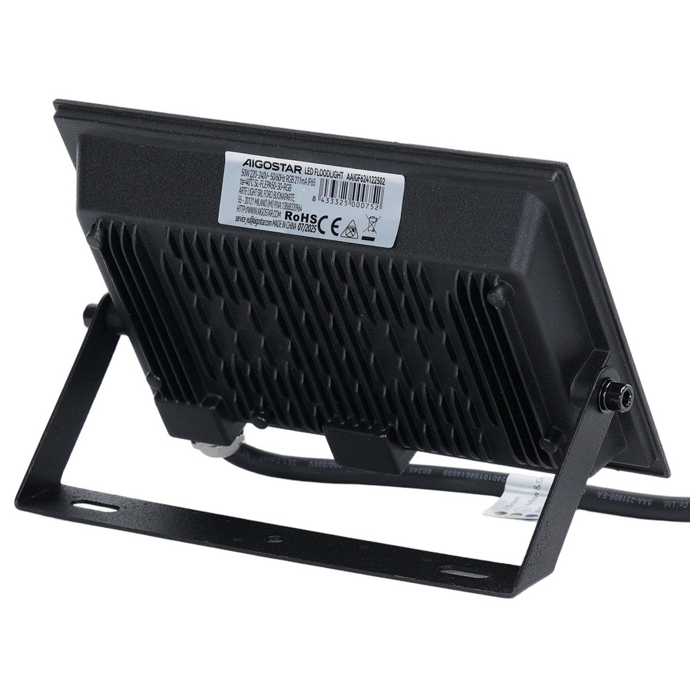 Faro proiettore Led Seven 50W Nero da esterno IP65 RGB luce regolabile e dimmerabile con telecomando Aigostar - Foto 1