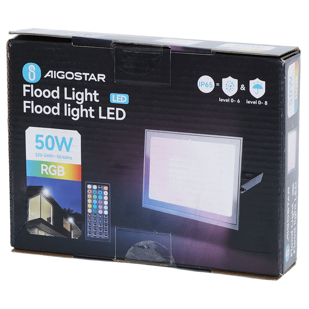 Faro proiettore Led Seven 50W Nero da esterno IP65 RGB luce regolabile e dimmerabile con telecomando Aigostar - Foto 3