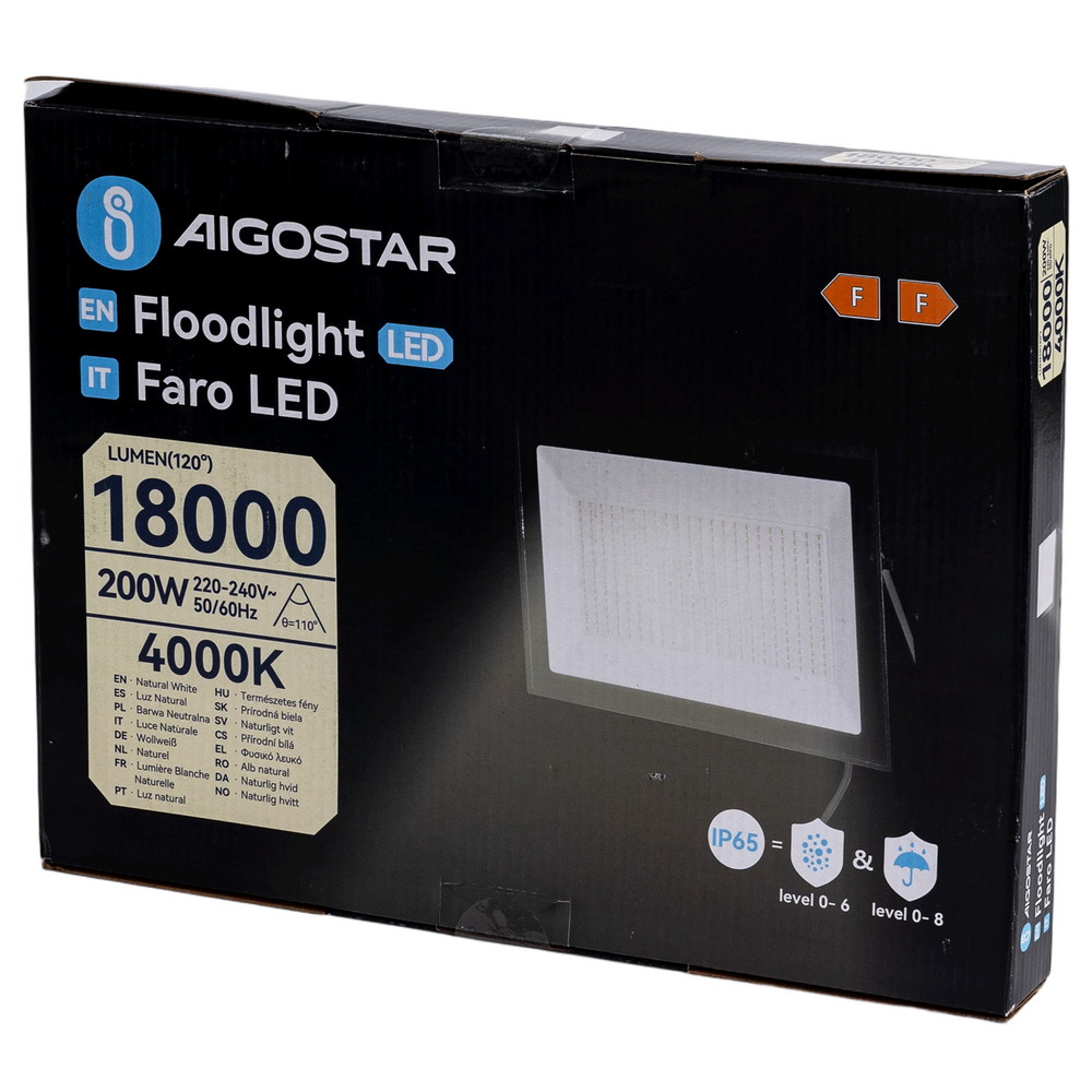 Faro proiettore Led Slim 200W Nero da esterno IP65 Bianco neutro 4000K Aigostar - Foto 4