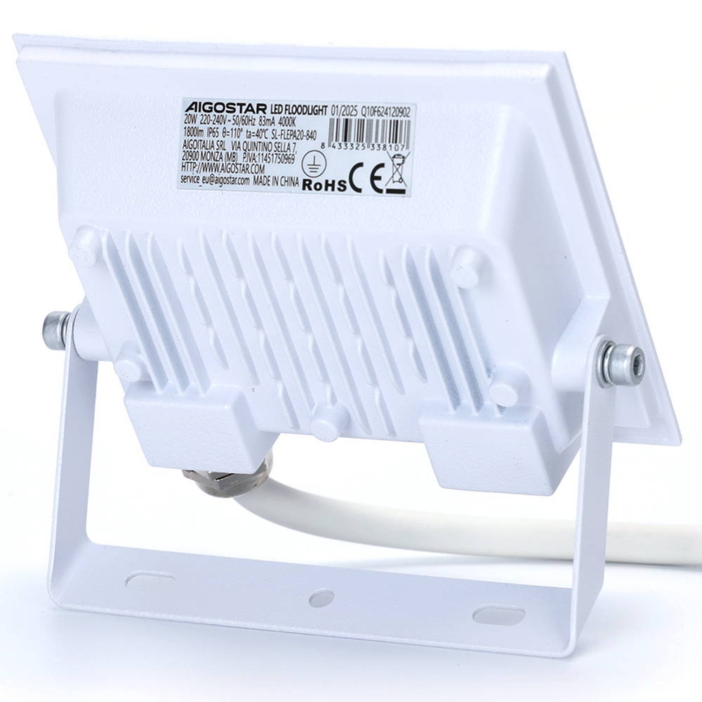 Faro proiettore Led Slim 20W Bianco da esterno IP65 Bianco neutro 4000K Aigostar - Foto 2