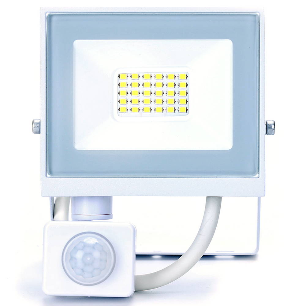 Faro proiettore Led Slim 20W Bianco da esterno IP65 Bianco neutro 4000K con sensore crepuscolare e di movimento Aigostar - Foto 1