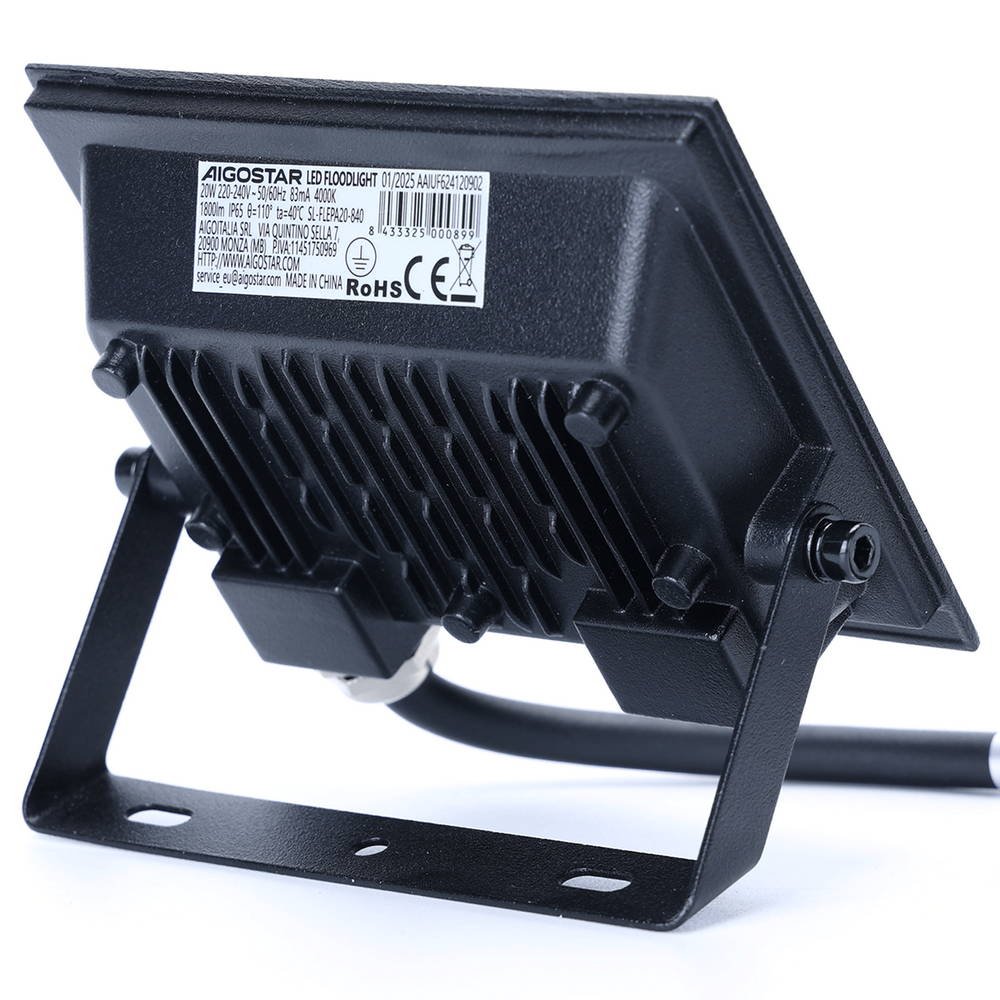 Faro proiettore Led Slim 20W Nero da esterno IP65 Bianco neutro 4000K Aigostar - Foto 2