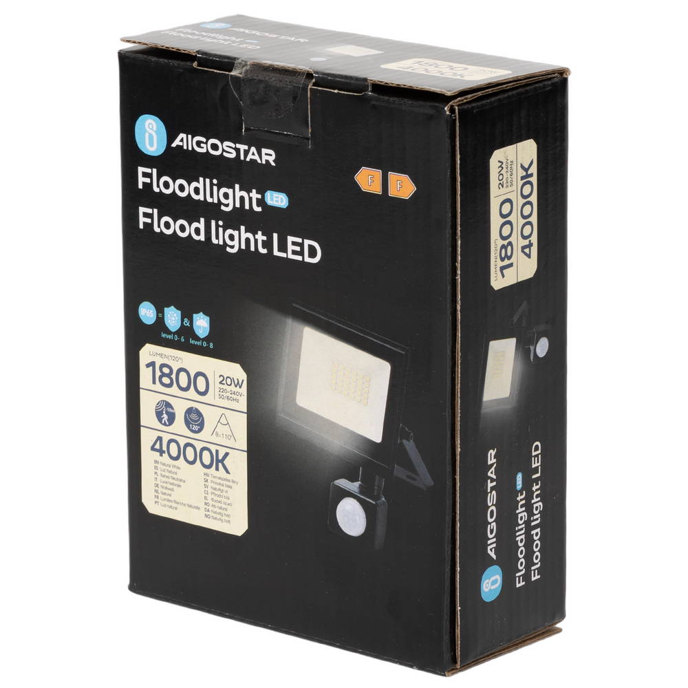 Faro proiettore Led Slim 20W Nero da esterno IP65 Bianco neutro 4000K con sensore crepuscolare e di movimento Aigostar - Foto 6
