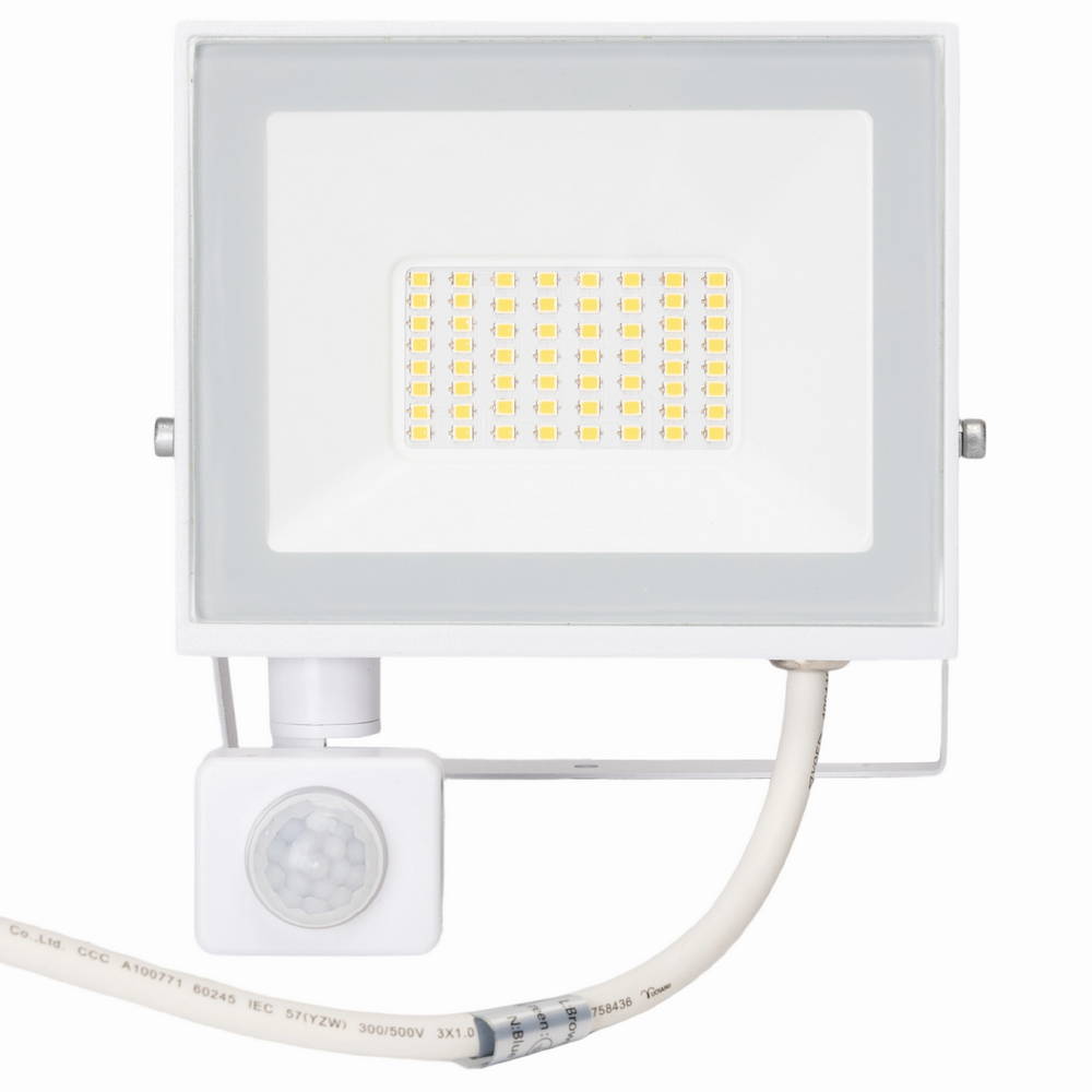 Faro proiettore Led Slim 30W Bianco da esterno IP65 Bianco neutro 4000K con sensore crepuscolare e di movimento Aigostar - Foto 1