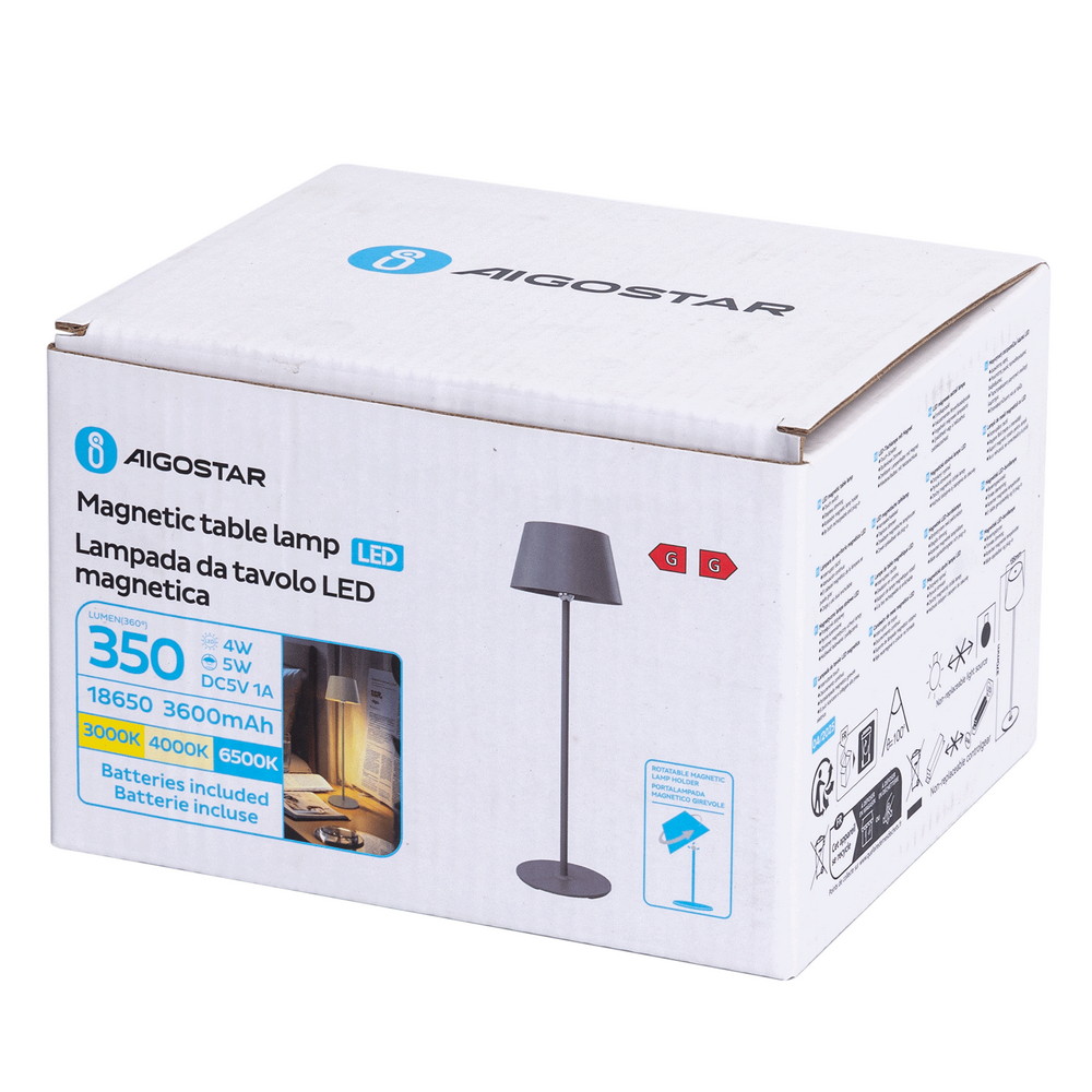 Lampada da tavolo Led touch Eli 5W Grigia CCT temperatura colore regolabile portatile a batteria ricaricabile USB Aigostar - Foto 5