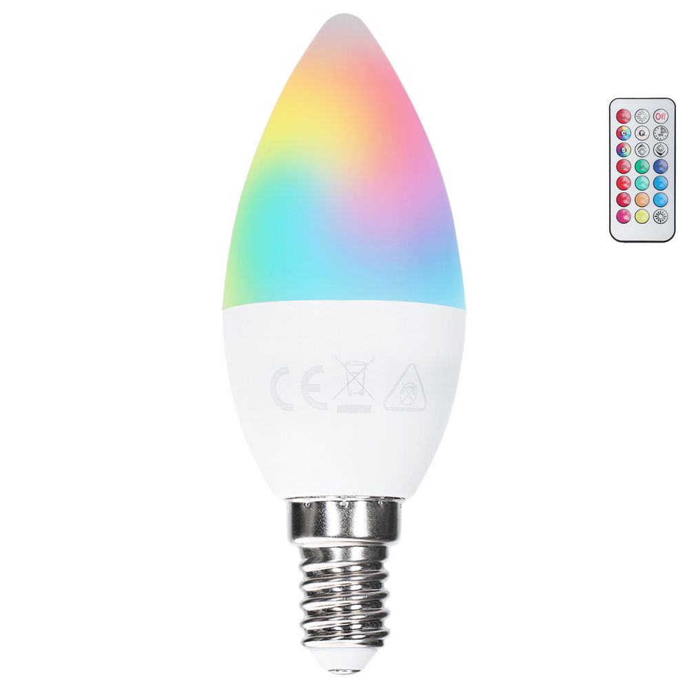 Lampadina Led E14 C37 a oliva 6W RGB + Bianco caldo 3000K con telecomando Aigostar - Foto 2