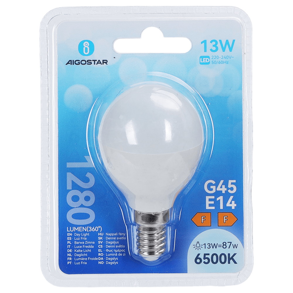 Lampadina Led E14 G45 a sfera 13W Bianco freddo 6500K Aigostar - Foto 3