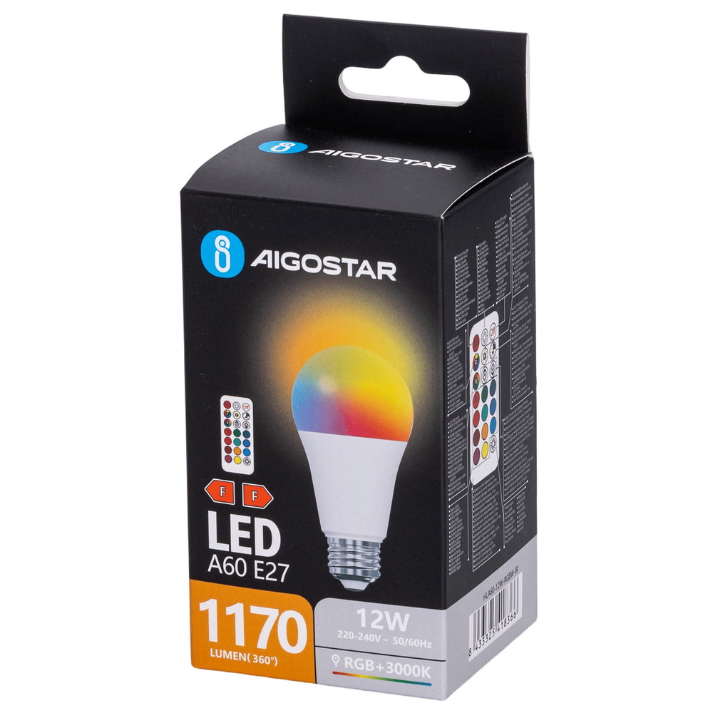 Lampadina Led E27 A60 a bulbo 12W RGB + Bianco caldo 3000K con telecomando Aigostar - Foto 4