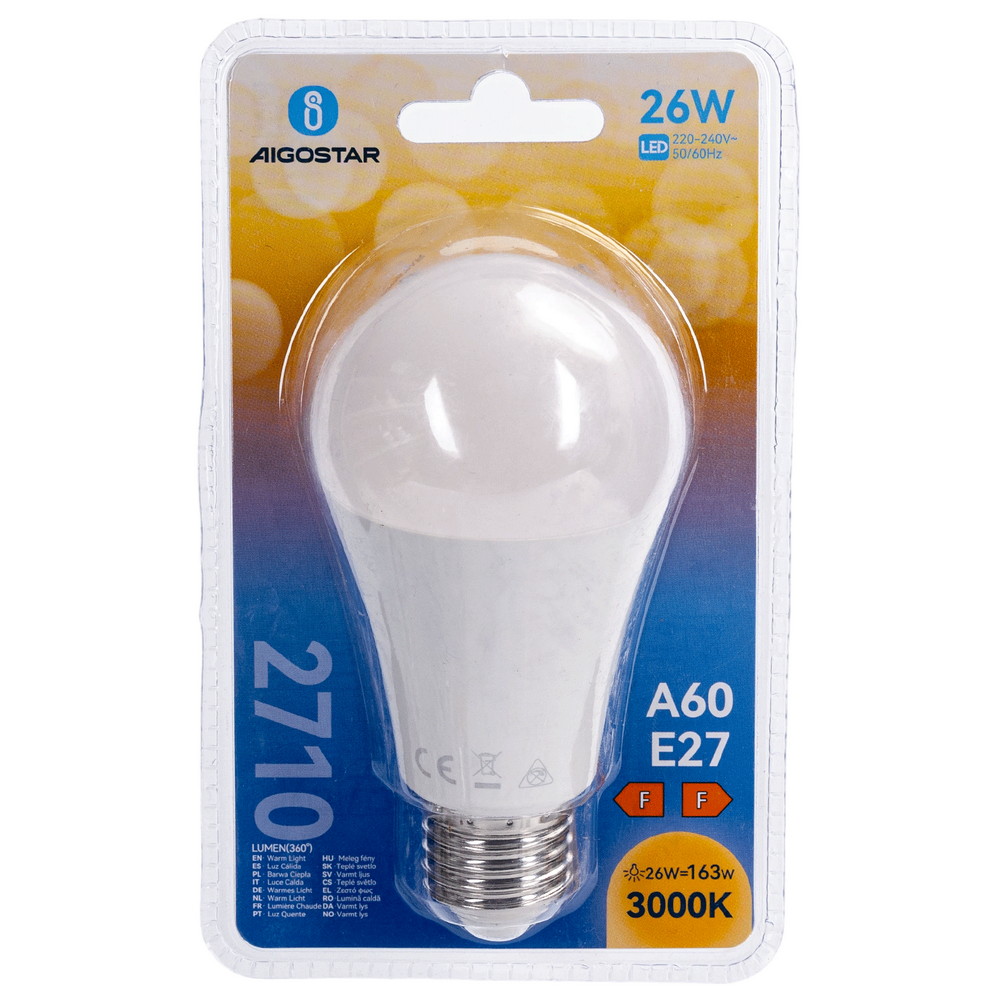 Lampadina Led E27 A60 a bulbo 26W Bianco caldo 3000K Aigostar - Foto 3