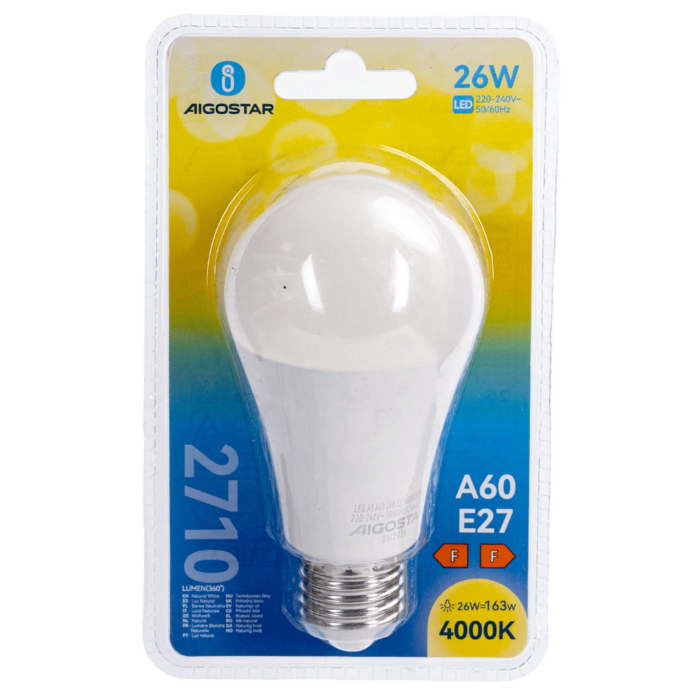 Lampadina Led E27 A60 a bulbo 26W Bianco neutro 4000K Aigostar - Foto 3