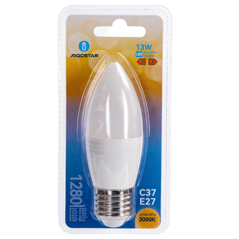 Lampadina Led E27 C37 a oliva 13W Bianco caldo 3000K Aigostar - Foto 3