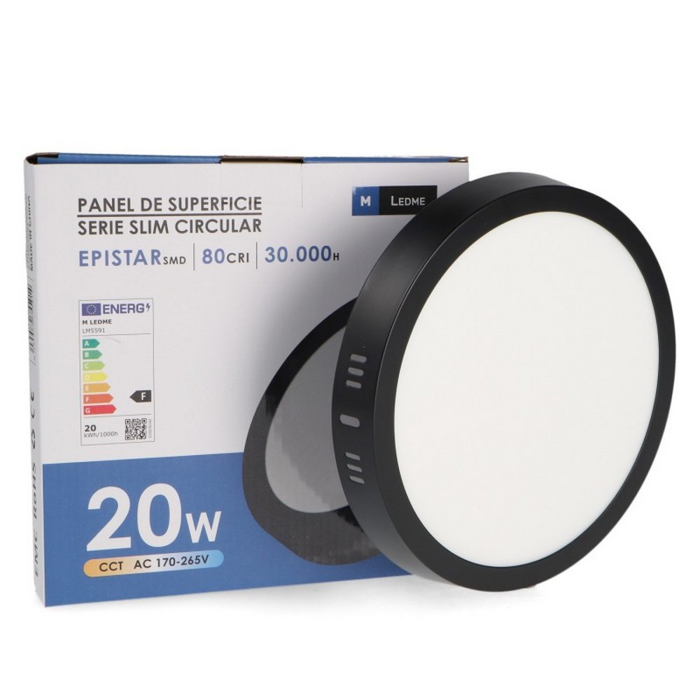 Plafoniera Led 20W Serie Pro Rotonda Nera CCT temperatura colore regolabile M LEDME - Foto 2