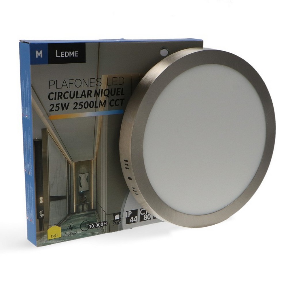 Plafoniera Led 25W Nickel Rotonda Grigia CCT temperatura colore regolabile M LEDME - Foto 2