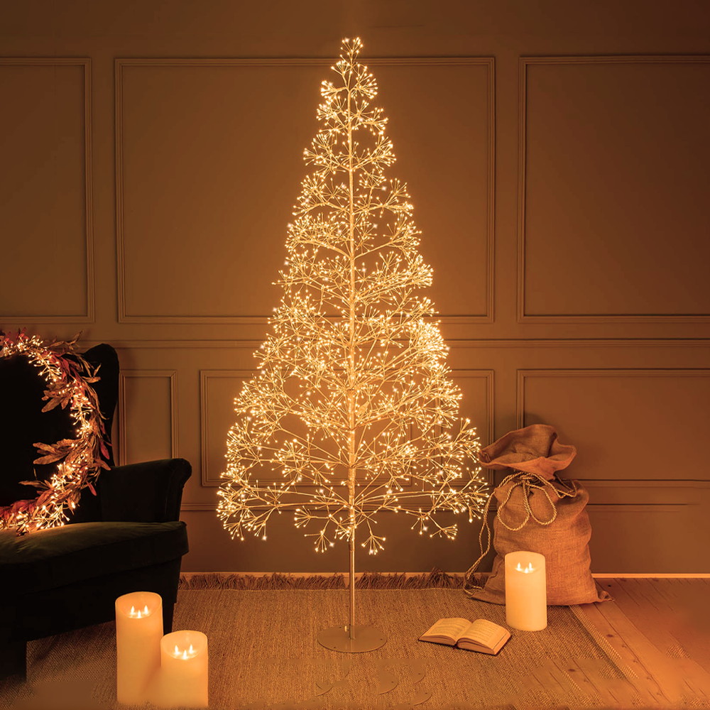 Albero di Natale luminoso 1320 Led in filo color oro 1,50 metri Bianco caldo 3000K a luce fissa e intermittente Wisdom - Foto 1