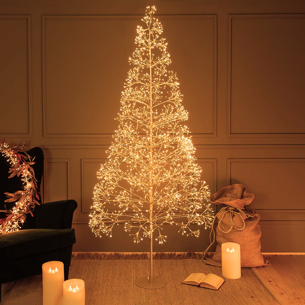 Albero di Natale luminoso 1800 Led in filo color oro 1,80 metri Bianco caldo 3000K a luce fissa e intermittente Wisdom - Foto 1