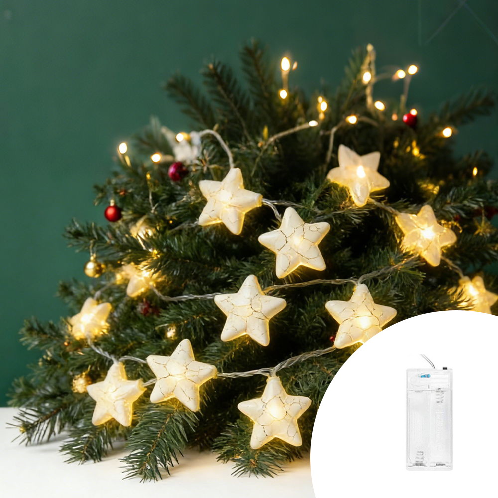 Foto principale Catena decorata con 10 Stelle luminose a Led Bianco Caldo 2 metri a batteria Wisdom