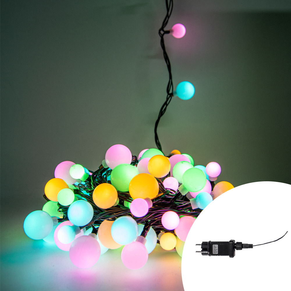 Foto principale Catena decorata con 100 Perle a Led Multicolore 10 metri cavo nero Wisdom