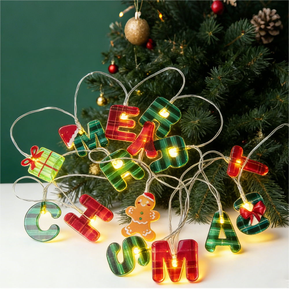 Catena decorata con 15 Merry Christmas luminosa a Led Bianco Caldo 3 metri a batteria Wisdom - Foto 1