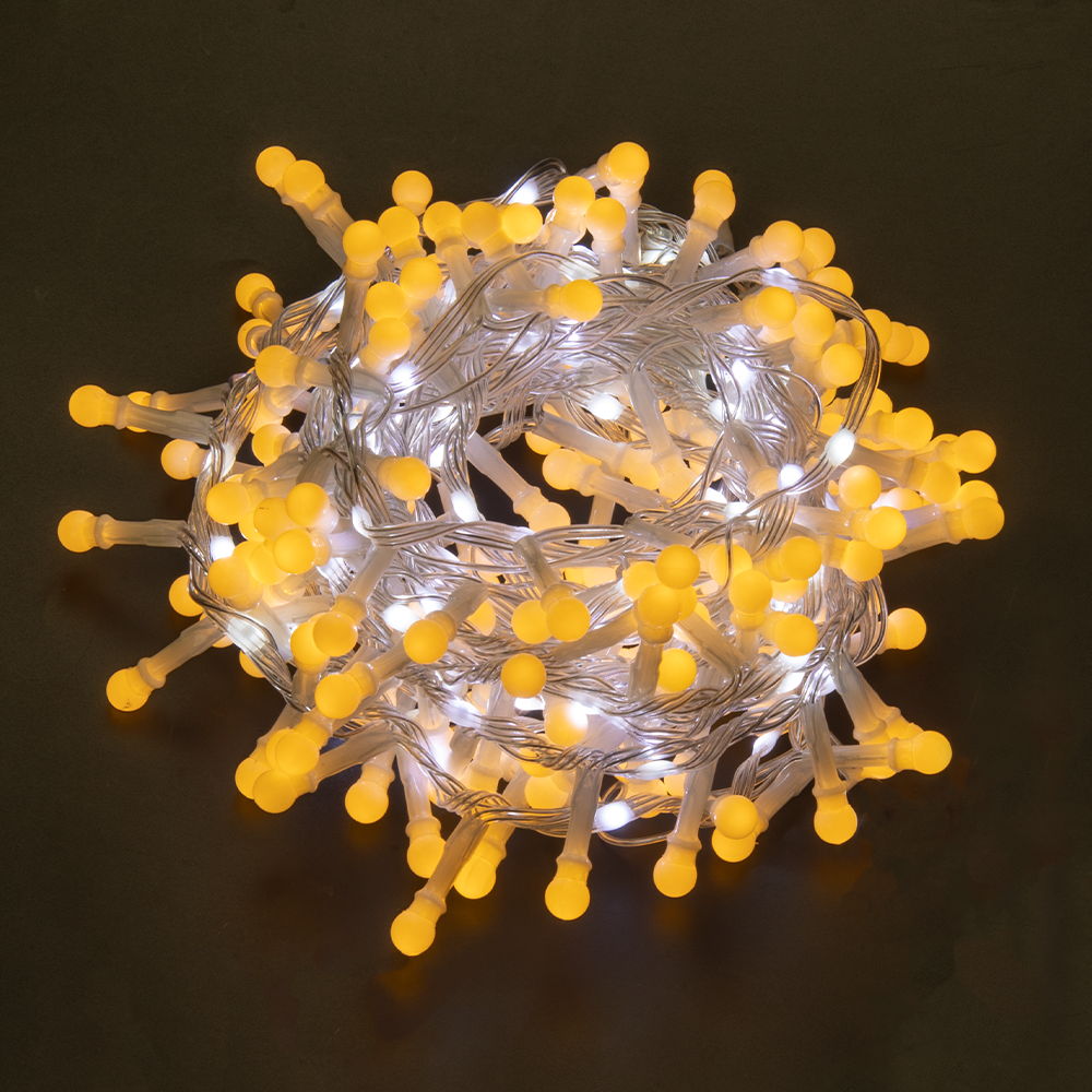 Catena decorata con 195 Perline a Led Bianco Caldo e Freddo intermittente 3 metri cavo trasparente Wisdom - Foto 1