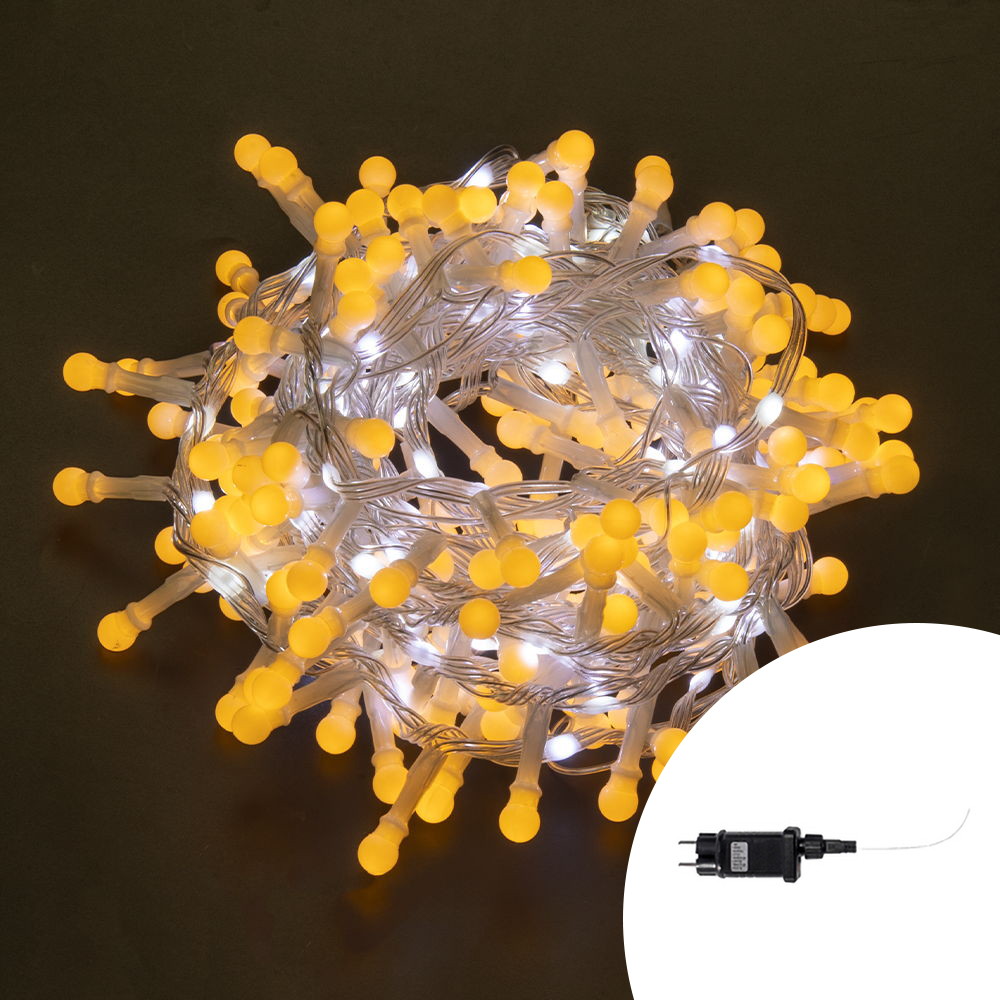 Foto principale Catena decorata con 195 Perline a Led Bianco Caldo e Freddo intermittente 3 metri cavo trasparente Wisdom