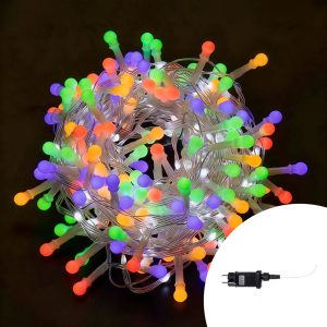 Foto principale Catena decorata con 195 Perline a Led Multicolore e Bianco Freddo intermittente 3 metri cavo trasparente Wisdom
