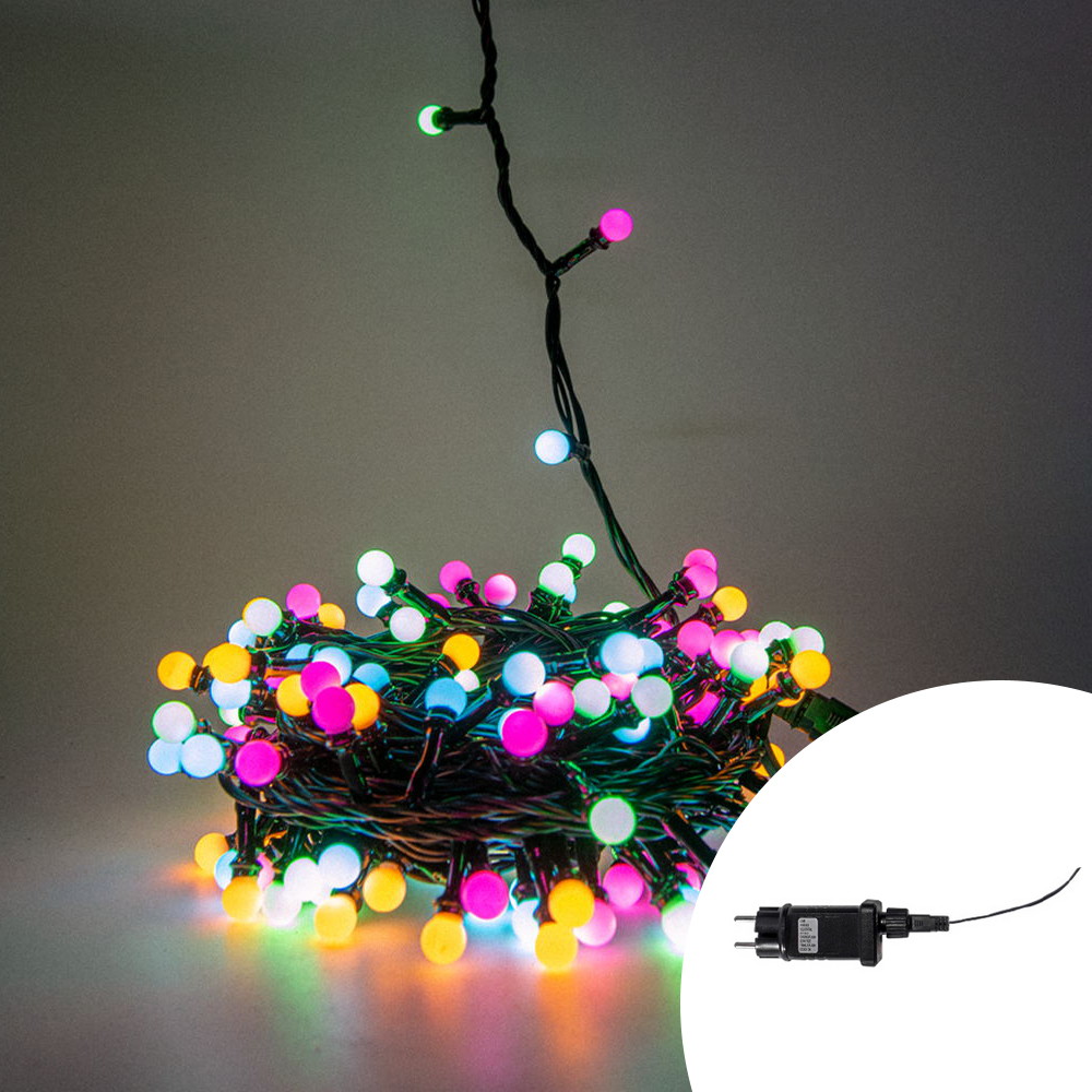Foto principale Catena decorata con 200 Perle a Led Multicolore 10 metri cavo nero Wisdom