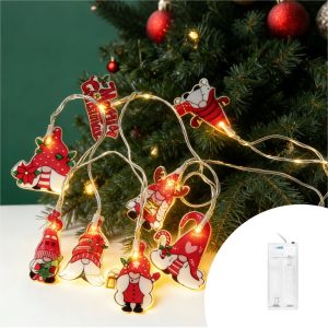 Foto principale Catena decorata con 9 Gnomi luminosi a Led Bianco Caldo 2 metri a batteria Wisdom