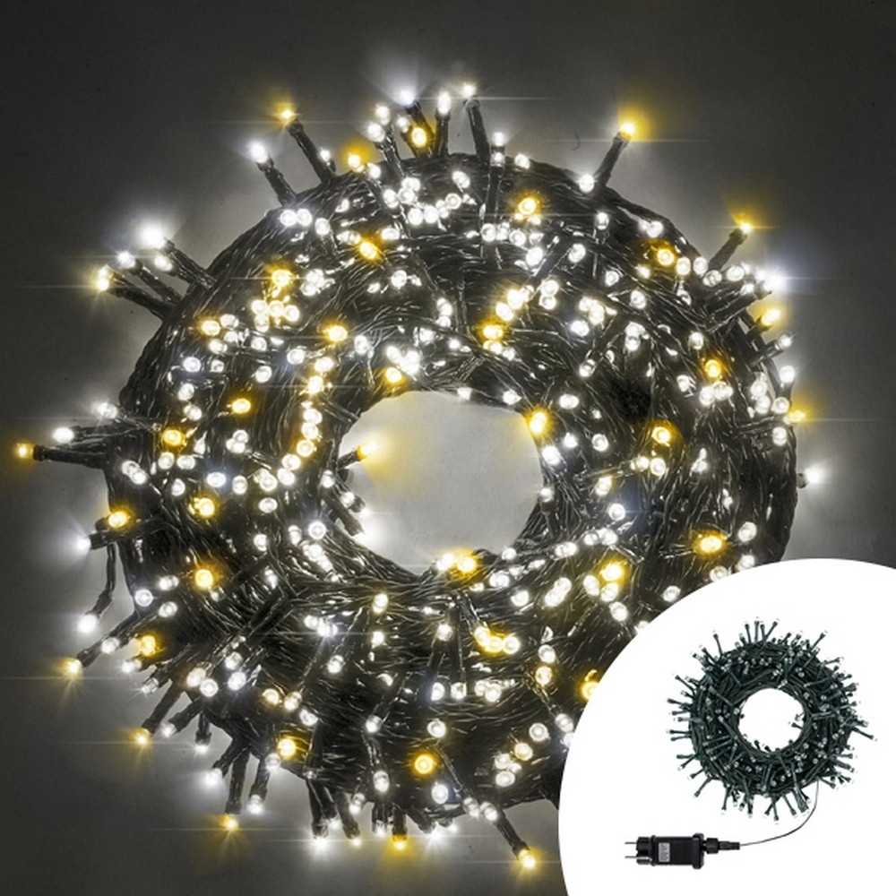 Foto principale Catena di luci 50 metri da 1000 Led Bianco Caldo e Bianco Freddo con cavo verde Wisdom