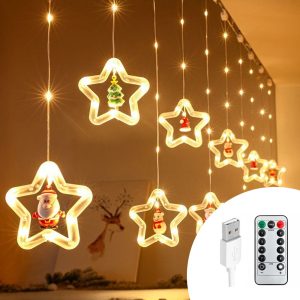 Foto principale Tenda luminosa 3 metri 100 Led Bianco Caldo con Stelle e figure natalizie altezza 60cm USB per interno con telecomando Wisdom