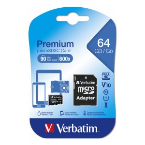 Foto principale Scheda di memoria Verbatim Micro SD XC 64GB Premium V10 U1 90MB/s 600x con adattatore SD